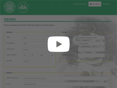 Watch Video Demo: A demo of Celtic FC’s GDPR compliant Preference Manager.